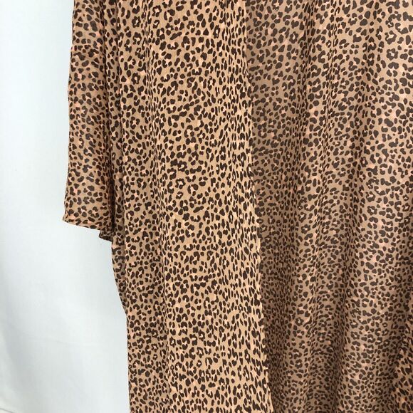 Aerie Leopard Print Cover Up Women’s OS Sheer Brown Pink Kimono Sleeve Open Wrap - Picture 4 of 10